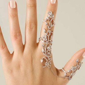 Gold CZ Diamond Floral Hand Vine Ring
